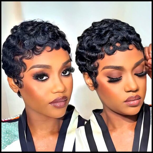 Short Curly Pixie Cut Wig Glueless Human Hair Adjustable Cap Daily Wear main image 6